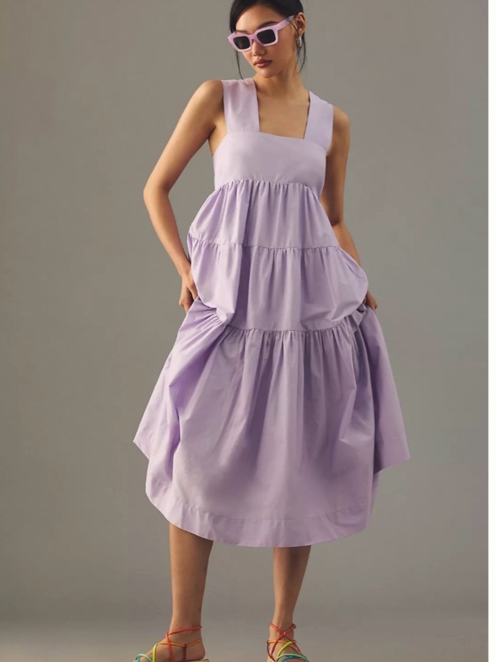 Anthropologie Square neck tiered baby doll dress.